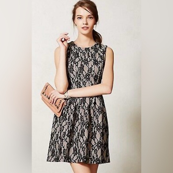 ANTHROPOLOGIE HD In Paris Violante Black Lace Mini A-Line Dress Size Medium - Picture 1 of 15